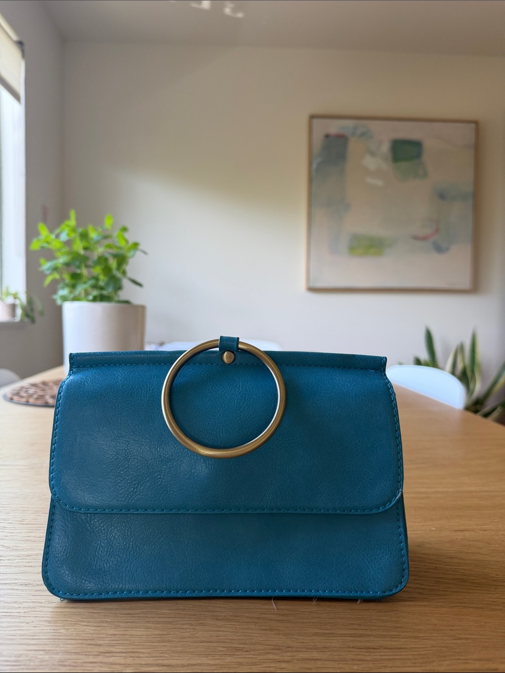 Joy Susan Teal Ring-Handle Wristlet Clutch — Vegan